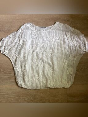 TENDENZE Italy Silk Cottagecore Whimsical White Floral Flowy Coquette Blouse Top